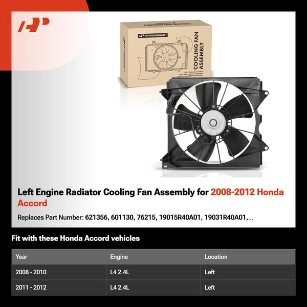 Left Engine Radiator Cooling Fan Assembly for 2008-2012 Honda Accord