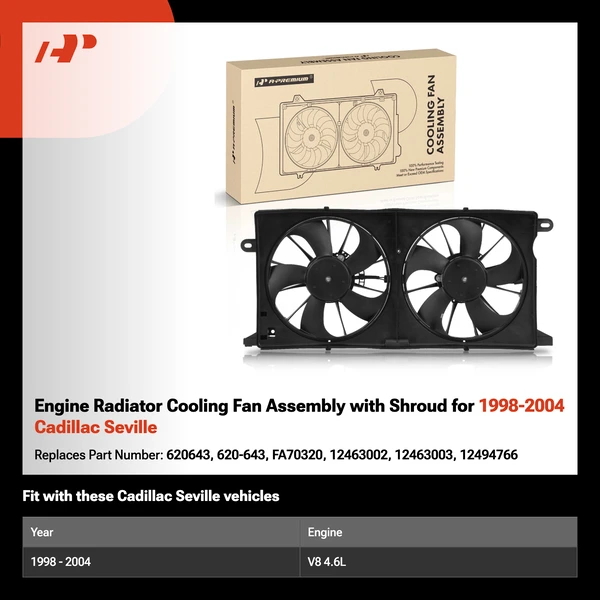 Engine Radiator Cooling Fan Assembly with Shroud for 1998-2004 Cadillac Seville