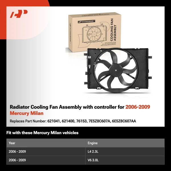 Radiator Cooling Fan Assembly with controller for 2006-2009 Mercury Milan
