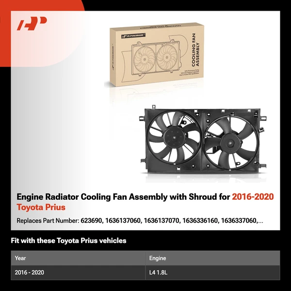Engine Radiator Cooling Fan Assembly with Shroud for 2016-2020 Toyota Prius