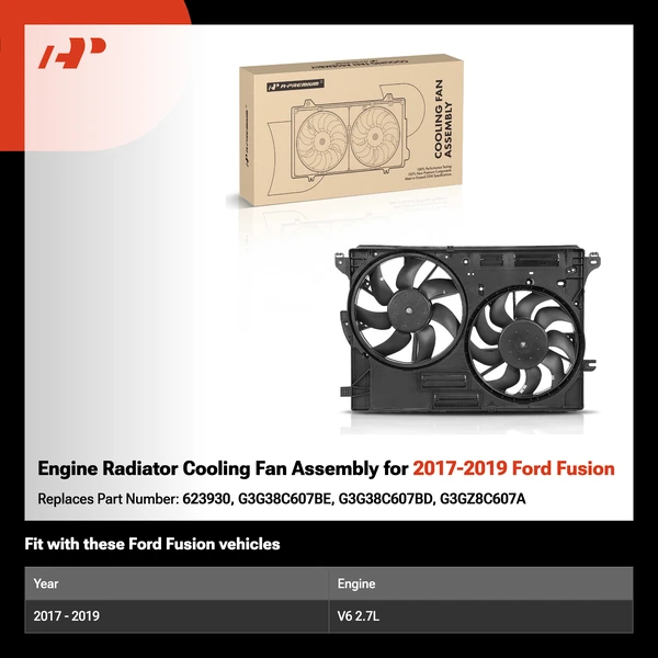 Engine Radiator Cooling Fan Assembly for 2017-2019 Ford Fusion