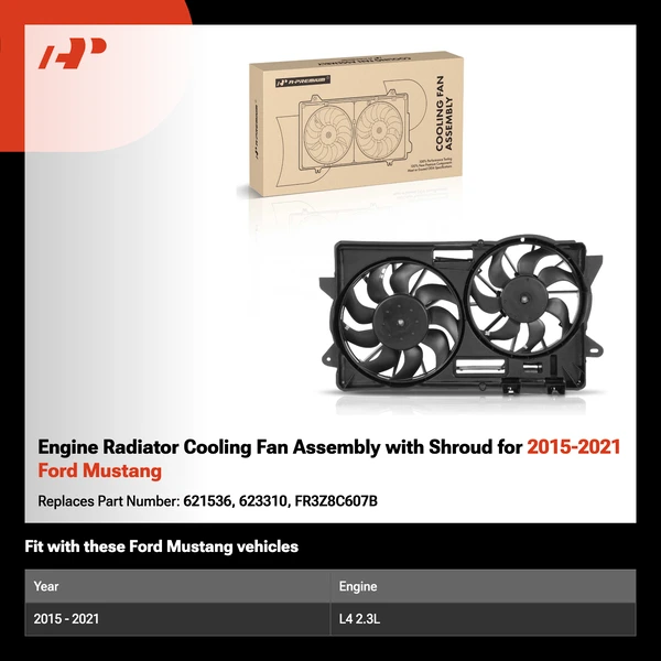 Engine Radiator Cooling Fan Assembly with Shroud for 2015-2021 Ford Mustang