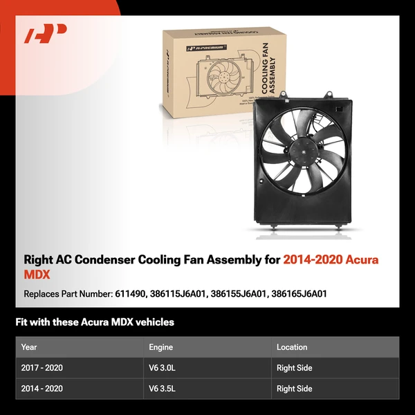 Right AC Condenser Cooling Fan Assembly for 2014-2020 Acura MDX
