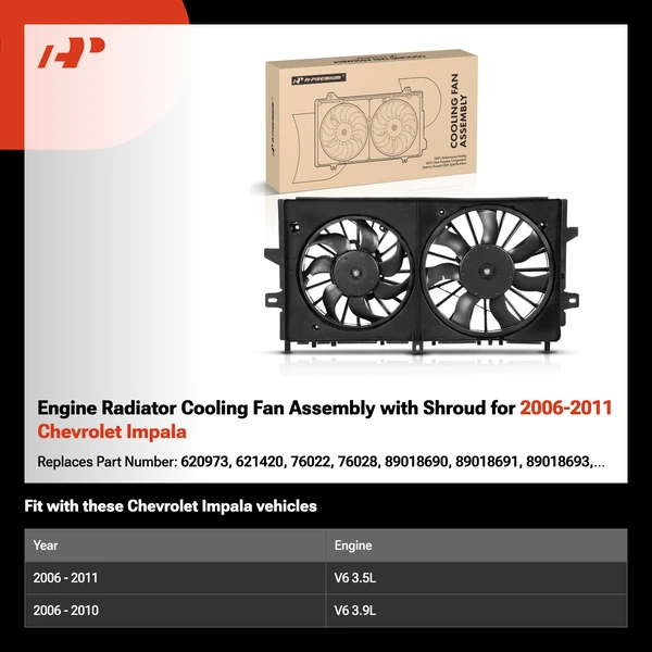 Engine Radiator Cooling Fan Assembly with Shroud for 2006-2011 Chevrolet Impala