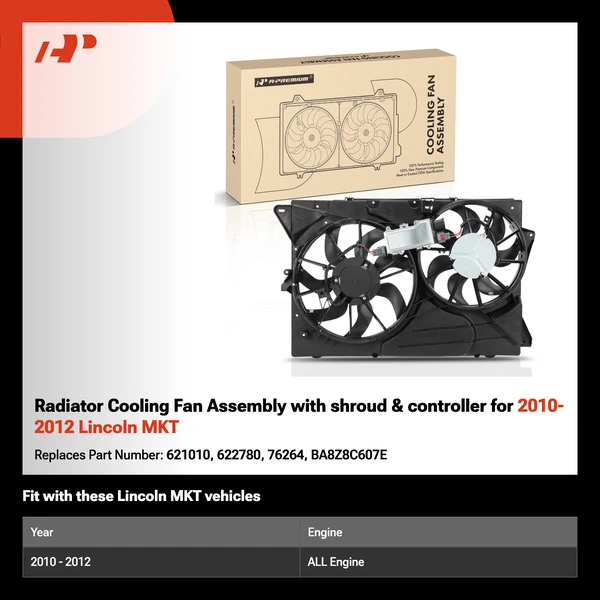 Radiator Cooling Fan Assembly with shroud & controller for 2010-2012 Lincoln MKT