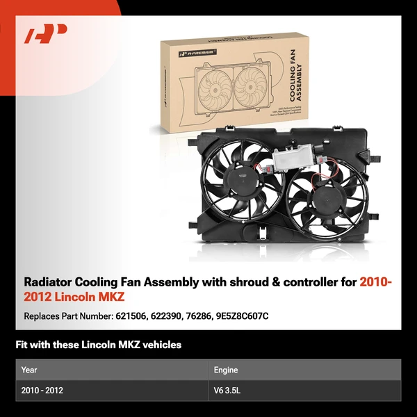 Radiator Cooling Fan Assembly with shroud & controller for 2010-2012 Lincoln MKZ