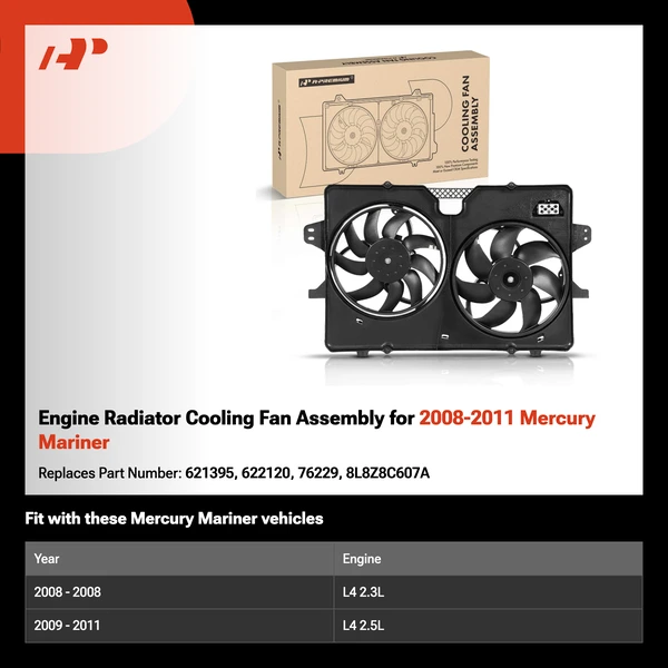 Engine Radiator Cooling Fan Assembly for 2008-2011 Mercury Mariner