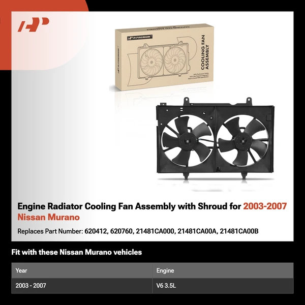 Engine Radiator Cooling Fan Assembly with Shroud for 2003-2007 Nissan Murano