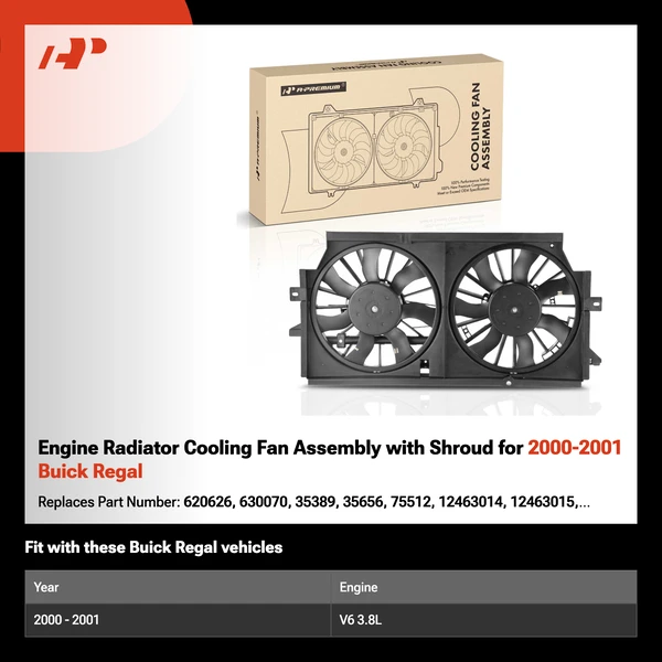 Engine Radiator Cooling Fan Assembly with Shroud for 2000-2001 Buick Regal