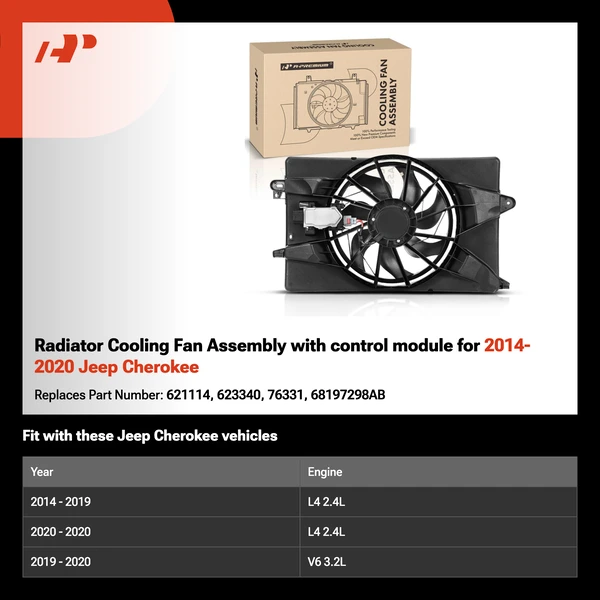 Radiator Cooling Fan Assembly with control module for 2014-2020 Jeep Cherokee