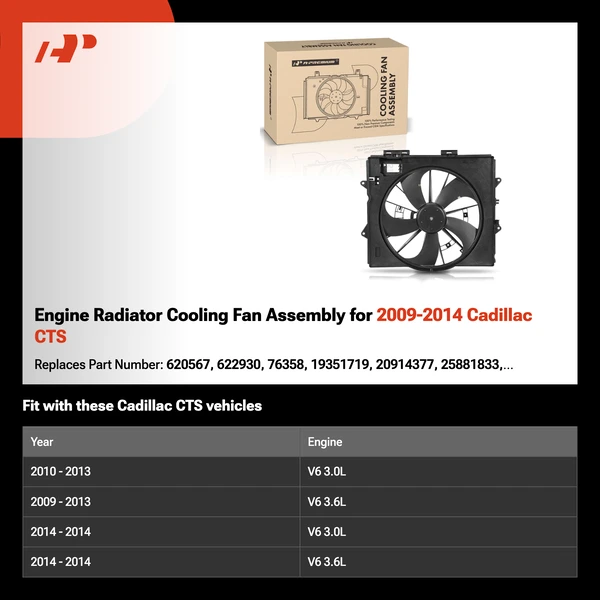 Engine Radiator Cooling Fan Assembly for 2009-2014 Cadillac CTS