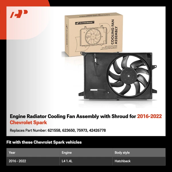 Engine Radiator Cooling Fan Assembly with Shroud for 2016-2022 Chevrolet Spark