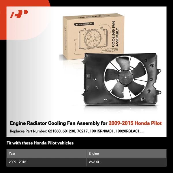 Engine Radiator Cooling Fan Assembly for 2009-2015 Honda Pilot