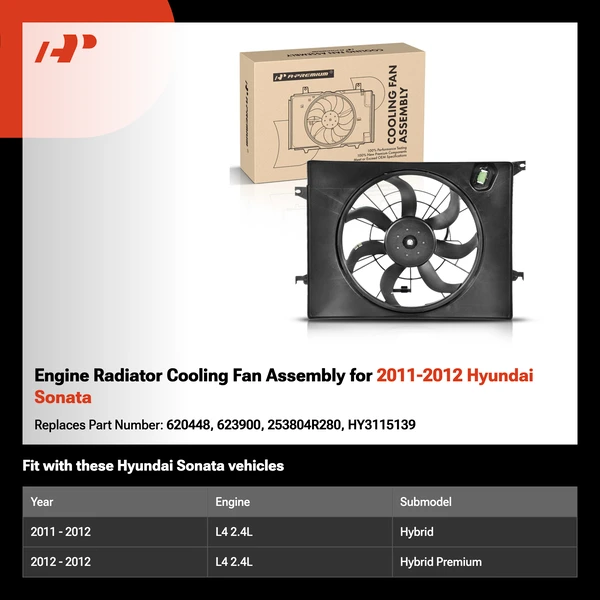 Engine Radiator Cooling Fan Assembly for 2011-2012 Hyundai Sonata