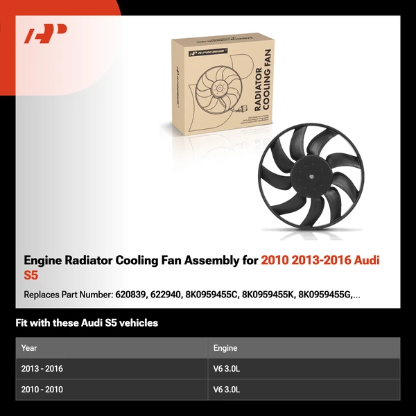 Engine Radiator Cooling Fan Assembly for 2010 2013-2016 Audi S5