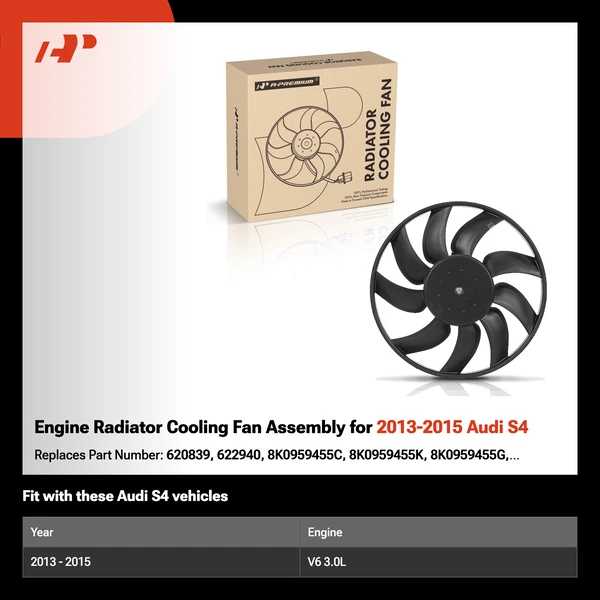 Engine Radiator Cooling Fan Assembly for 2013-2015 Audi S4
