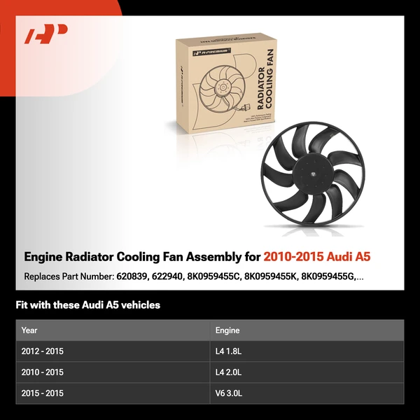 Engine Radiator Cooling Fan Assembly for 2010-2015 Audi A5