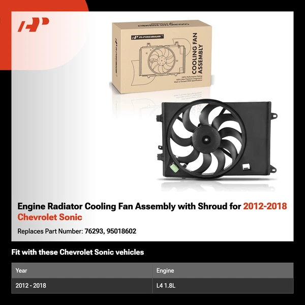Engine Radiator Cooling Fan Assembly with Shroud for 2012-2018 Chevrolet Sonic