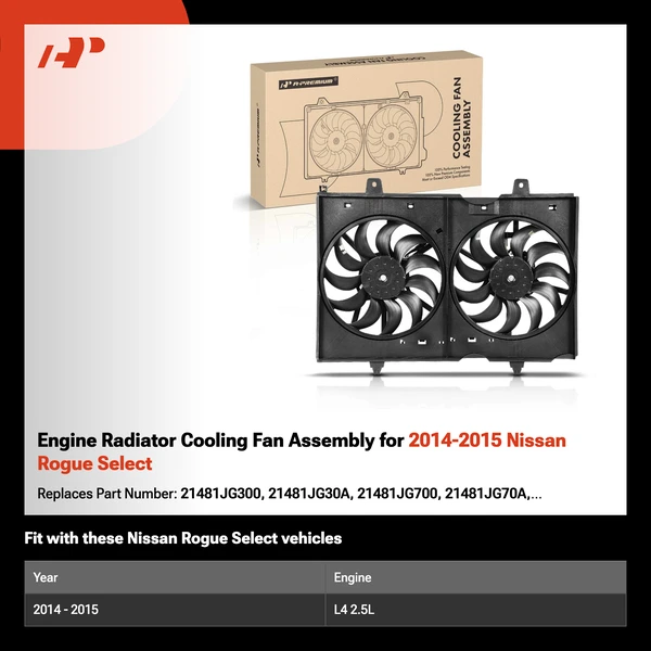 Engine Radiator Cooling Fan Assembly for 2014-2015 Nissan Rogue Select