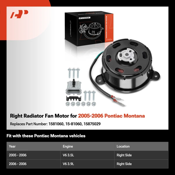 Right Radiator Fan Motor for 2005-2006 Pontiac Montana