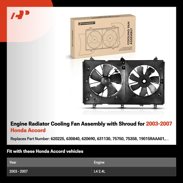 Engine Radiator Cooling Fan Assembly with Shroud for 2003-2007 Honda Accord