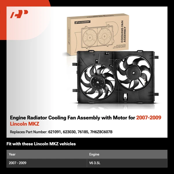 Engine Radiator Cooling Fan Assembly with Motor for 2007-2009 Lincoln MKZ