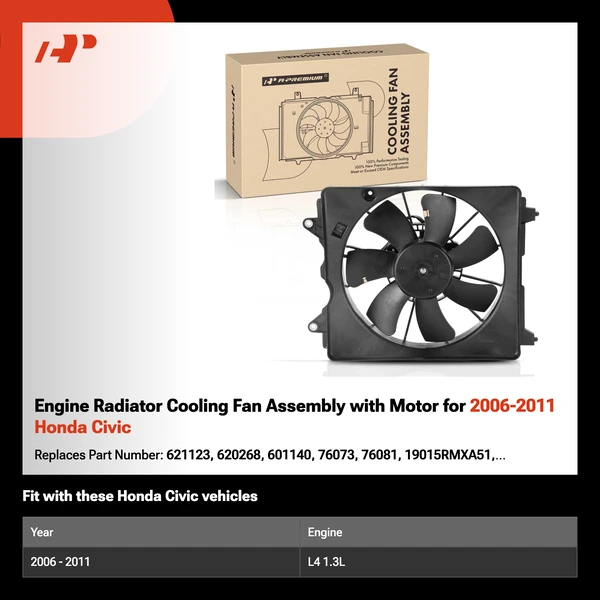 Engine Radiator Cooling Fan Assembly with Motor for 2006-2011 Honda Civic