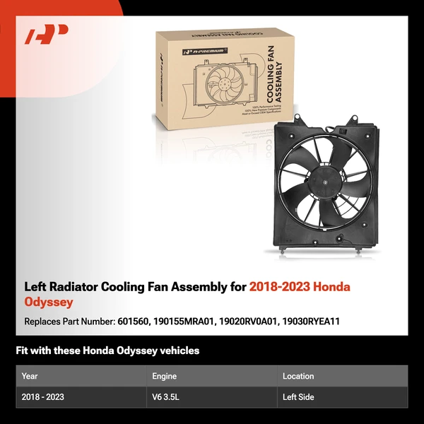 Left Radiator Cooling Fan Assembly for 2018-2023 Honda Odyssey