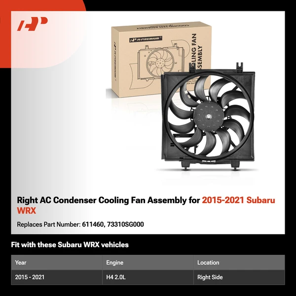 Right AC Condenser Cooling Fan Assembly for 2015-2021 Subaru WRX