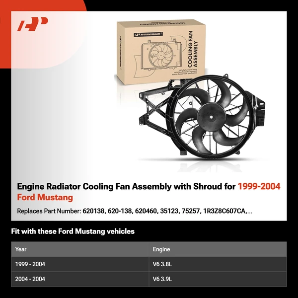 Engine Radiator Cooling Fan Assembly with Shroud for 1999-2004 Ford Mustang