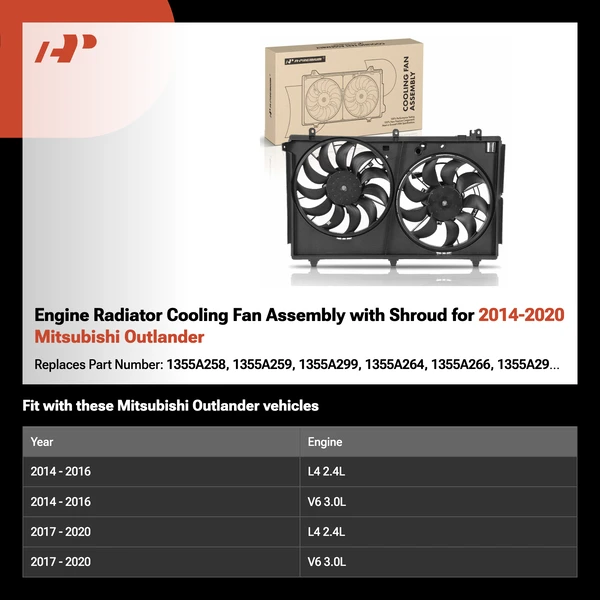 Engine Radiator Cooling Fan Assembly with Shroud for 2014-2020 Mitsubishi Outlander