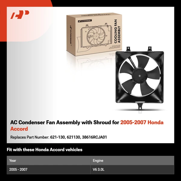 AC Condenser Fan Assembly with Shroud for 2005-2007 Honda Accord