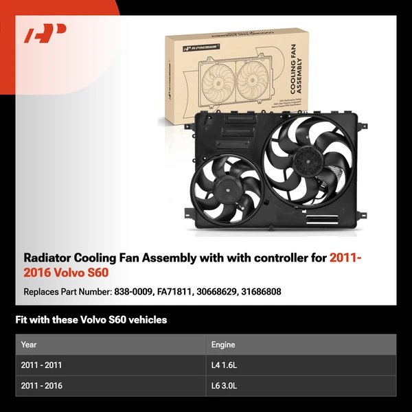 Radiator Cooling Fan Assembly with with controller for 2011-2016 Volvo S60