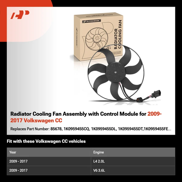 Radiator Cooling Fan Assembly with Control Module for 2009-2017 Volkswagen CC