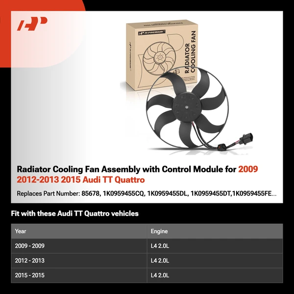 Radiator Cooling Fan Assembly with Control Module for 2009 2012-2013 2015 Audi TT Quattro