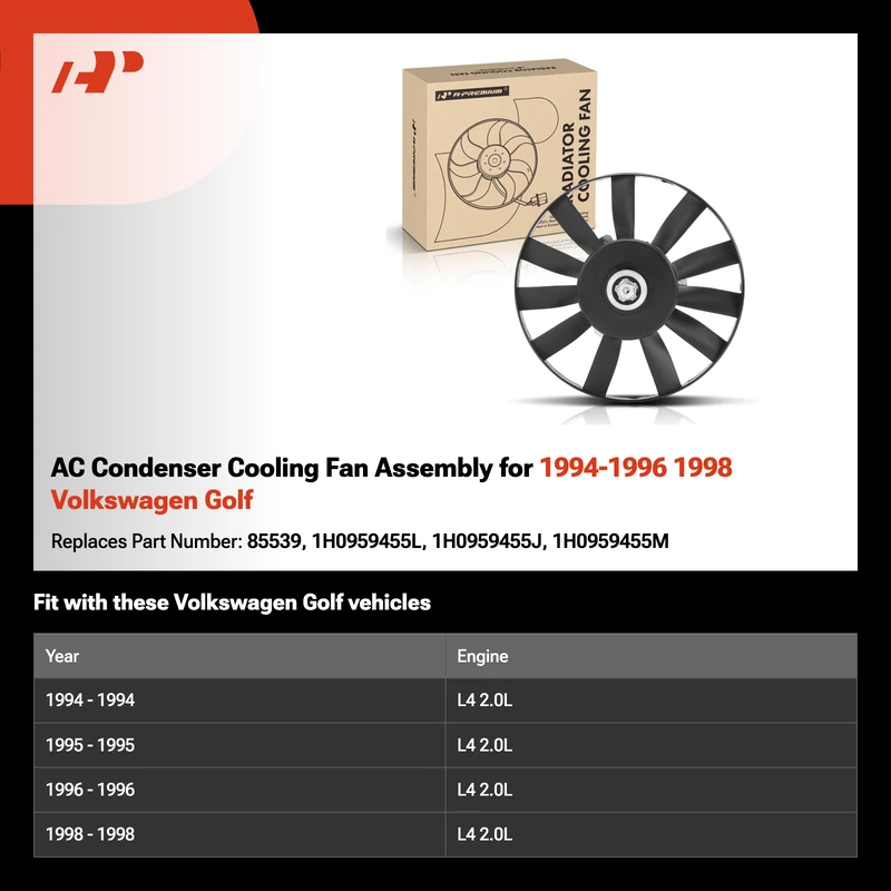 AC Condenser Cooling Fan Assembly for 1994-1996 1998 Volkswagen Golf