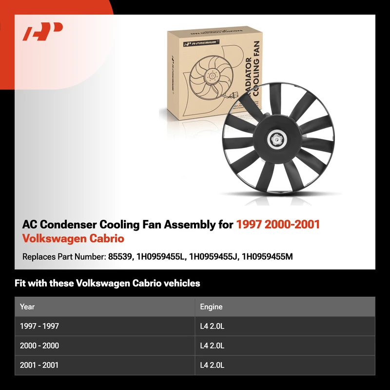 AC Condenser Cooling Fan Assembly for 1997 2000-2001 Volkswagen Cabrio