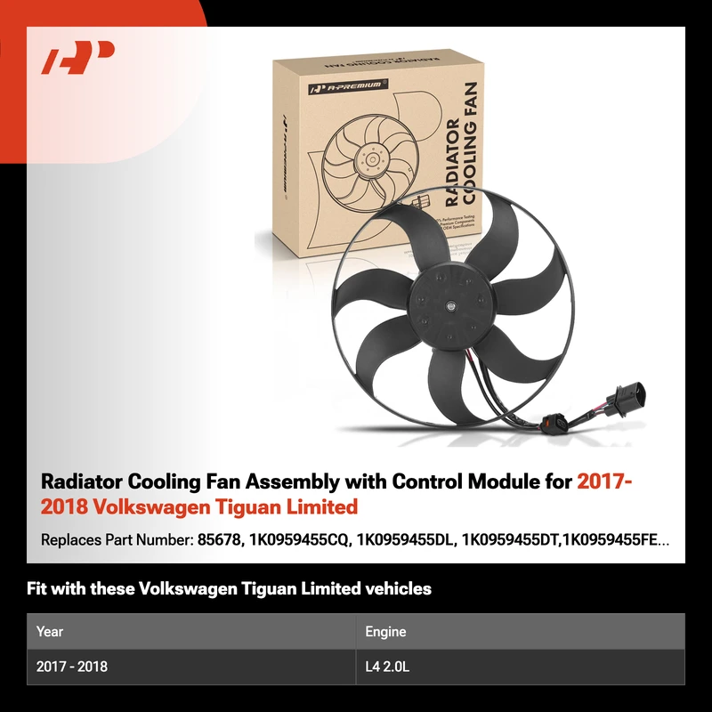 Radiator Cooling Fan Assembly with Control Module for 2017-2018 Volkswagen Tiguan Limited