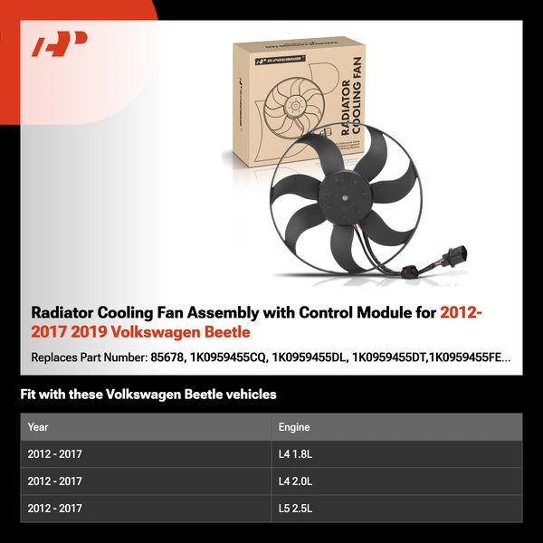 Radiator Cooling Fan Assembly with Control Module for 2012-2017 2019 Volkswagen Beetle
