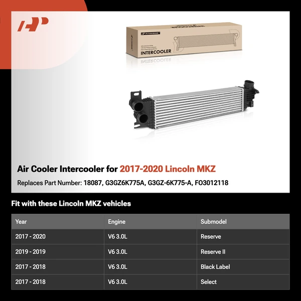 Air Cooler Intercooler for 2017-2020 Lincoln MKZ
