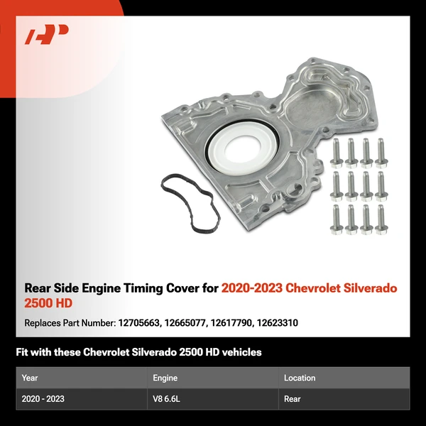 Rear Side Engine Timing Cover for 2020-2023 Chevrolet Silverado 2500 HD