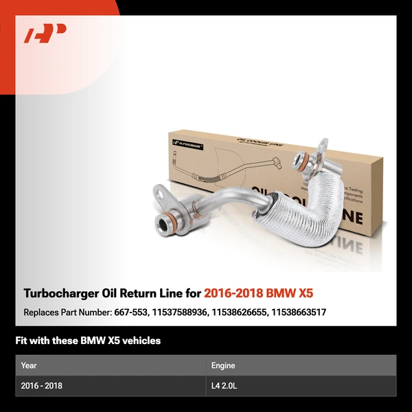 Turbocharger Oil Return Line for 2016-2018 BMW X5
