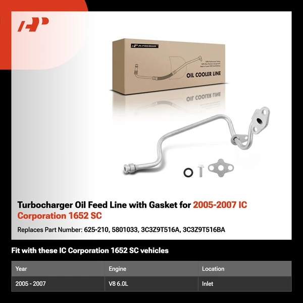 Turbocharger Oil Feed Line with Gasket for 2005-2007 IC Corporation 1652 SC