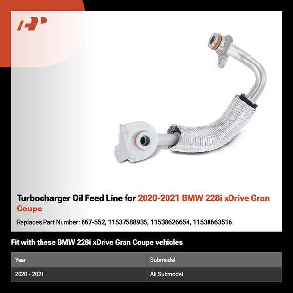 Turbocharger Oil Feed Line for 2020-2021 BMW 228i xDrive Gran Coupe