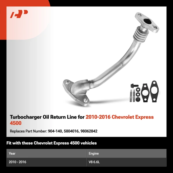 Turbocharger Oil Return Line for 2010-2016 Chevrolet Express 4500