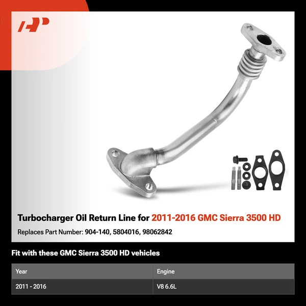Turbocharger Oil Return Line for 2011-2016 GMC Sierra 3500 HD