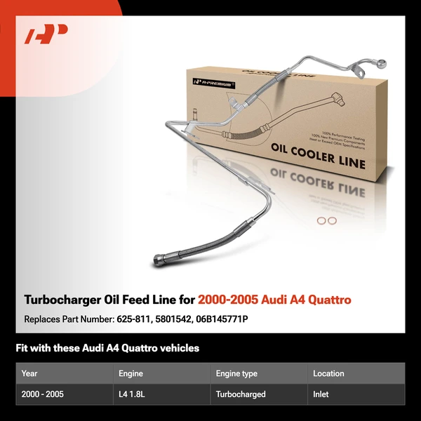 Turbocharger Oil Feed Line for 2000-2005 Audi A4 Quattro