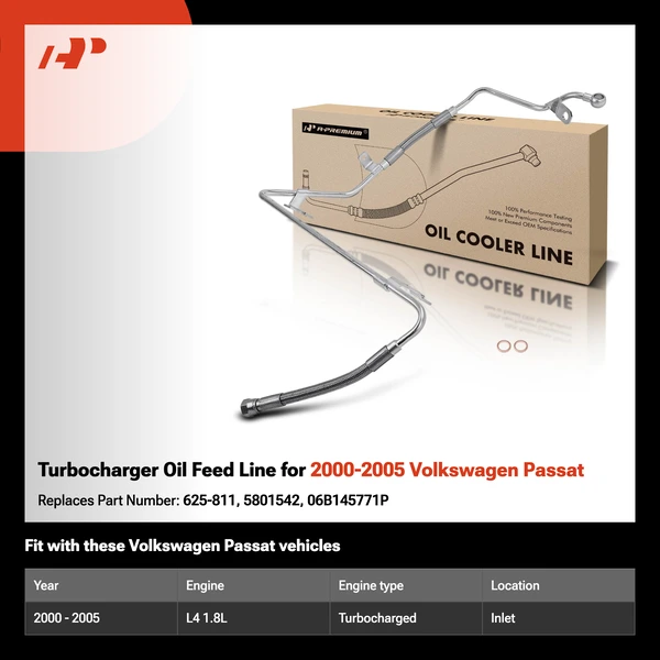 Turbocharger Oil Feed Line for 2000-2005 Volkswagen Passat