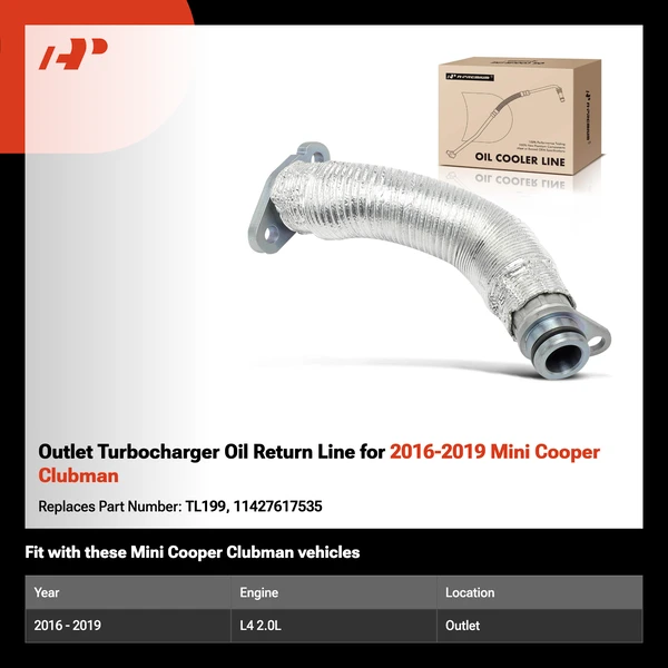 Outlet Turbocharger Oil Return Line for 2016-2019 Mini Cooper Clubman