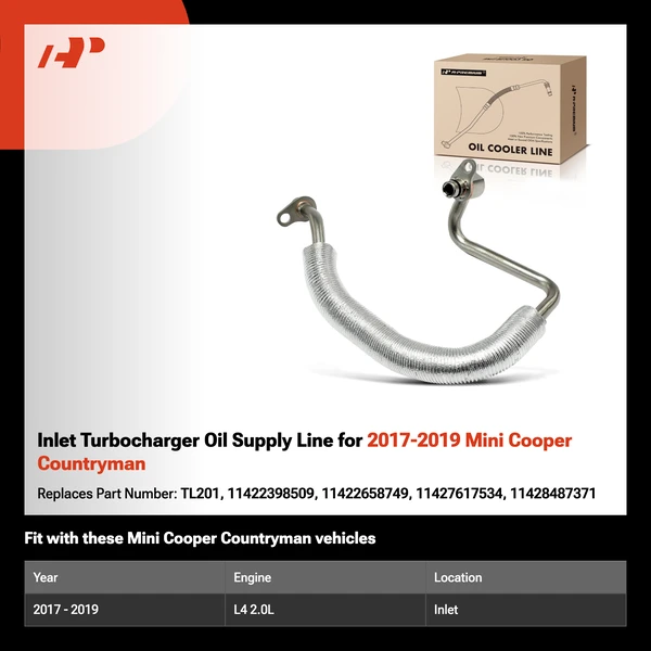 Inlet Turbocharger Oil Supply Line for 2017-2019 Mini Cooper Countryman